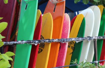 Tropical surfboards at Bali Surf School