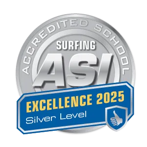 ASI Accredited Surfing School Excellence 2025 Silver Level badge