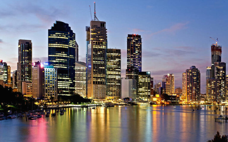 Brisbane city skyline at dusk