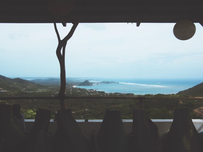 Ocean view from a shaded balcony in Bali