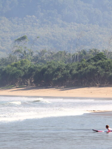 Surfers in the water at a beach in Bali