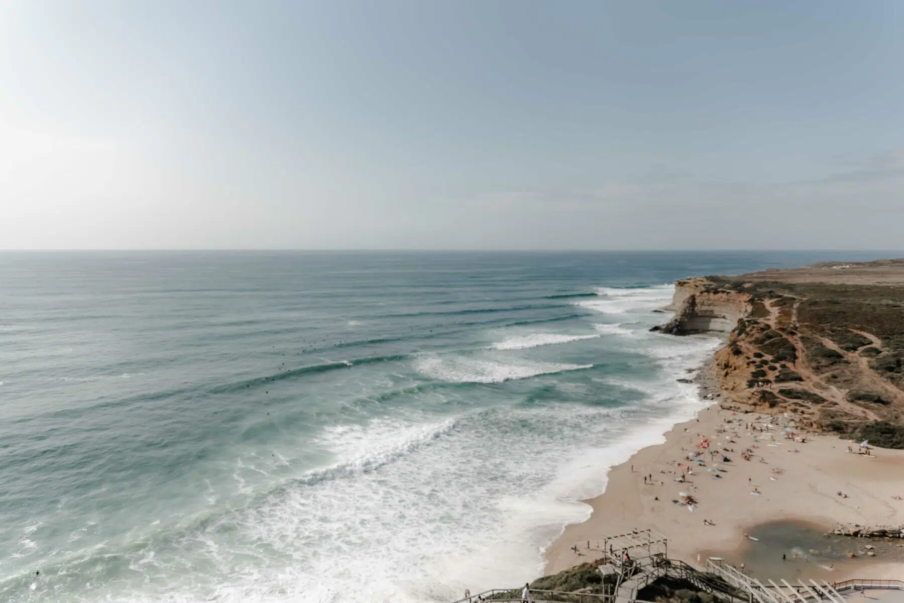 Waves rolling onto the coast at Ericeira, Portugal