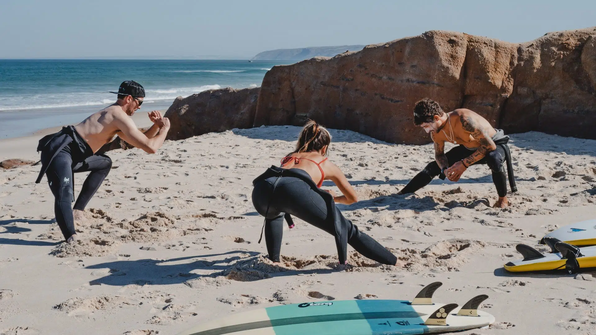 Surf lesson on the beach at Baleal, Peniche